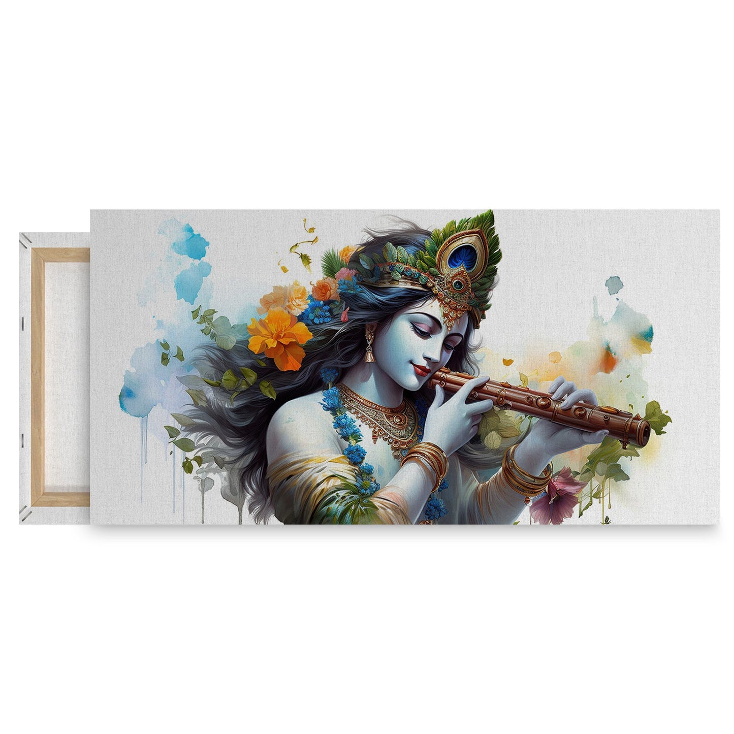 Lord Krishna playing flute Canvas Wall Painting for Living Room, Bedroom, Office.