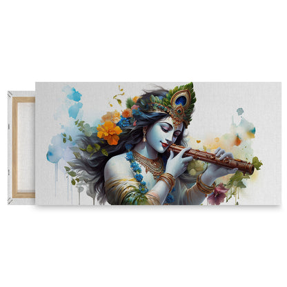 Lord Krishna playing flute Canvas Wall Painting for Living Room, Bedroom, Office.