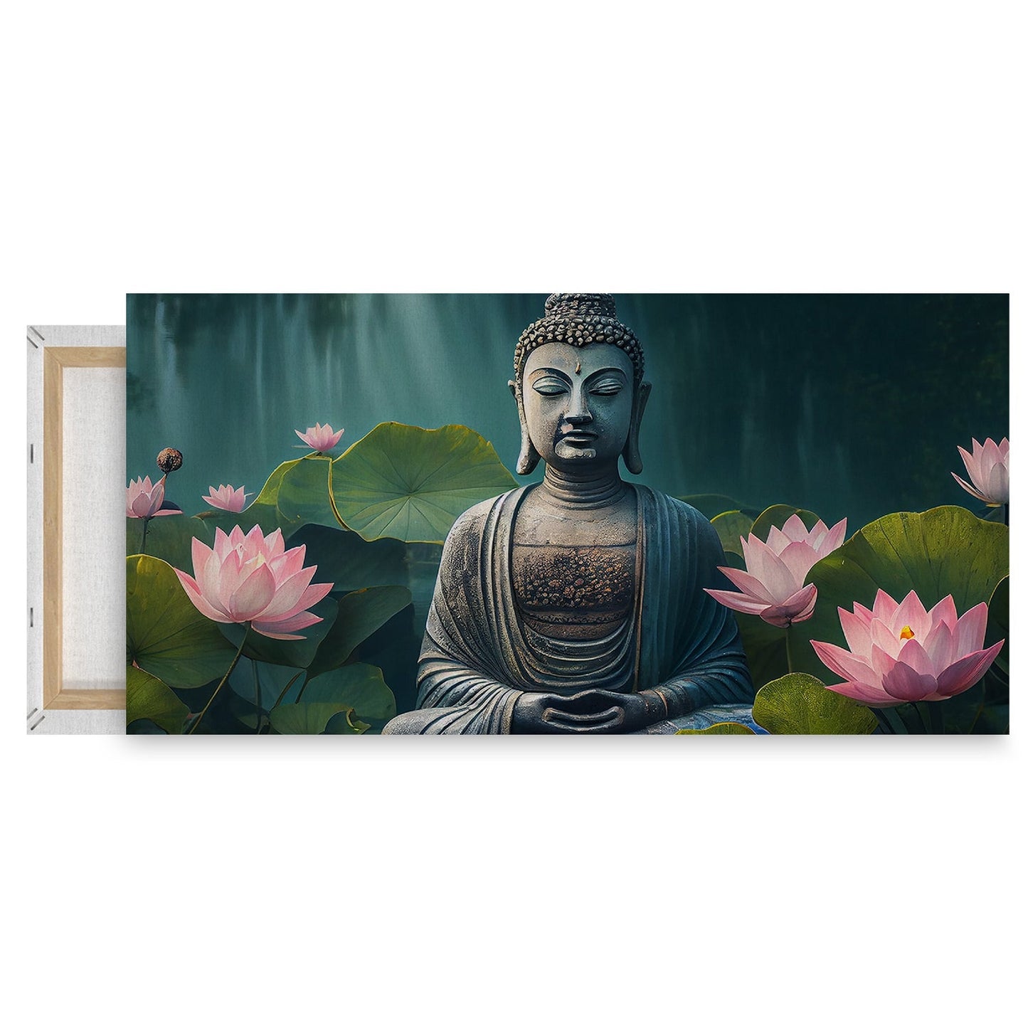 Buddhist meditates tranquil pond surrounded by lotus Canvas Wall Painting for Living Room, Bedroom, Office.