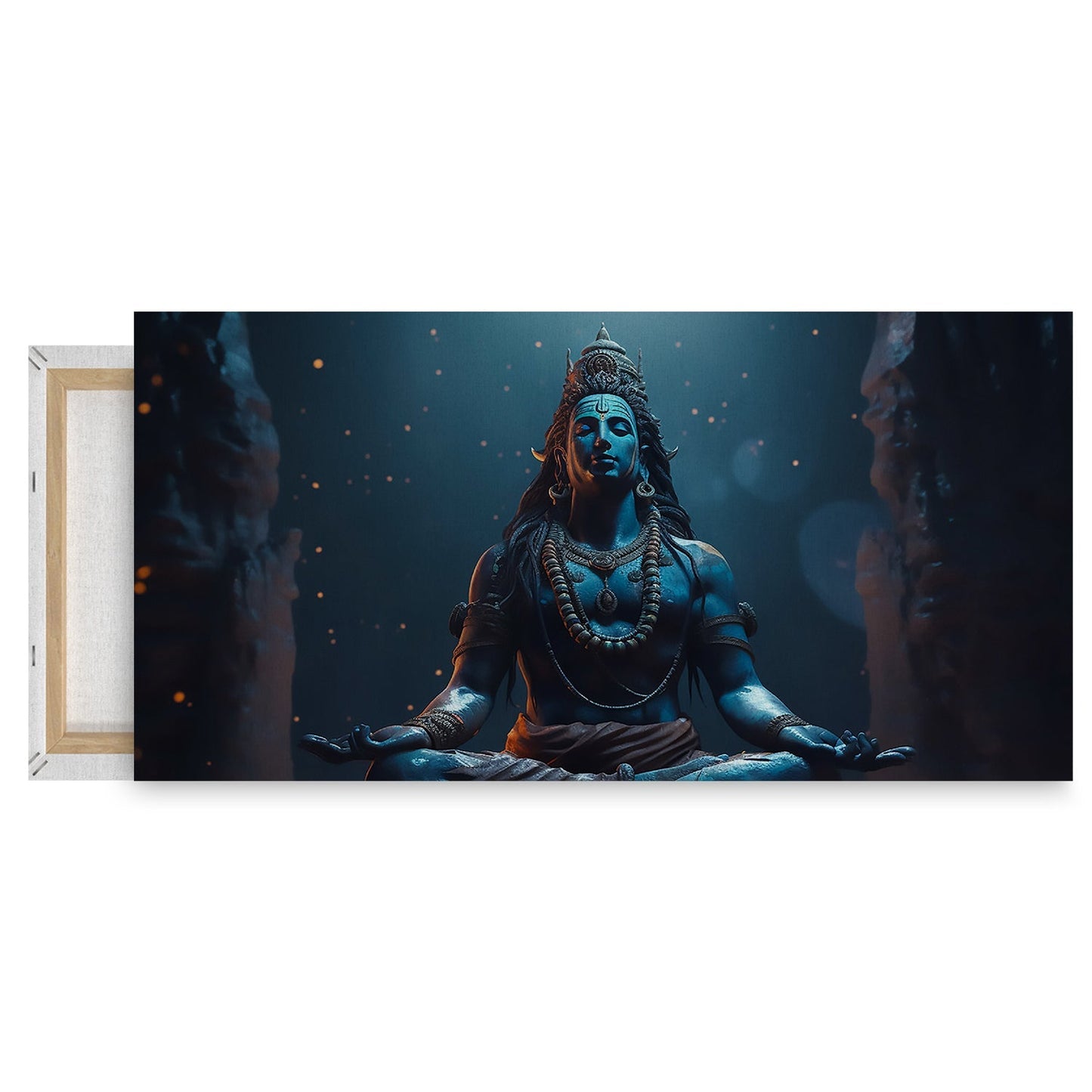 Blue lord Shiva sitting lotus position with word Shiva Canvas Wall Painting for Living Room, Bedroom, Office.