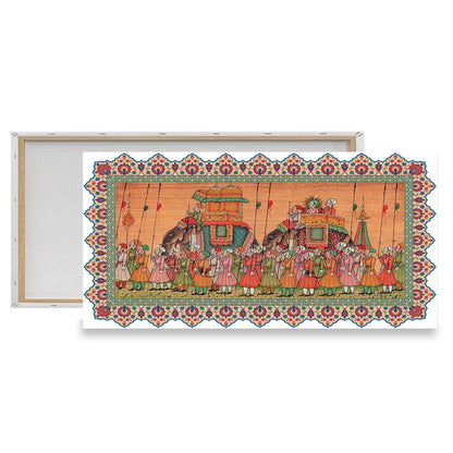 Traditional Indian Elephant Procession Painting - Intricate Mughal Art painting