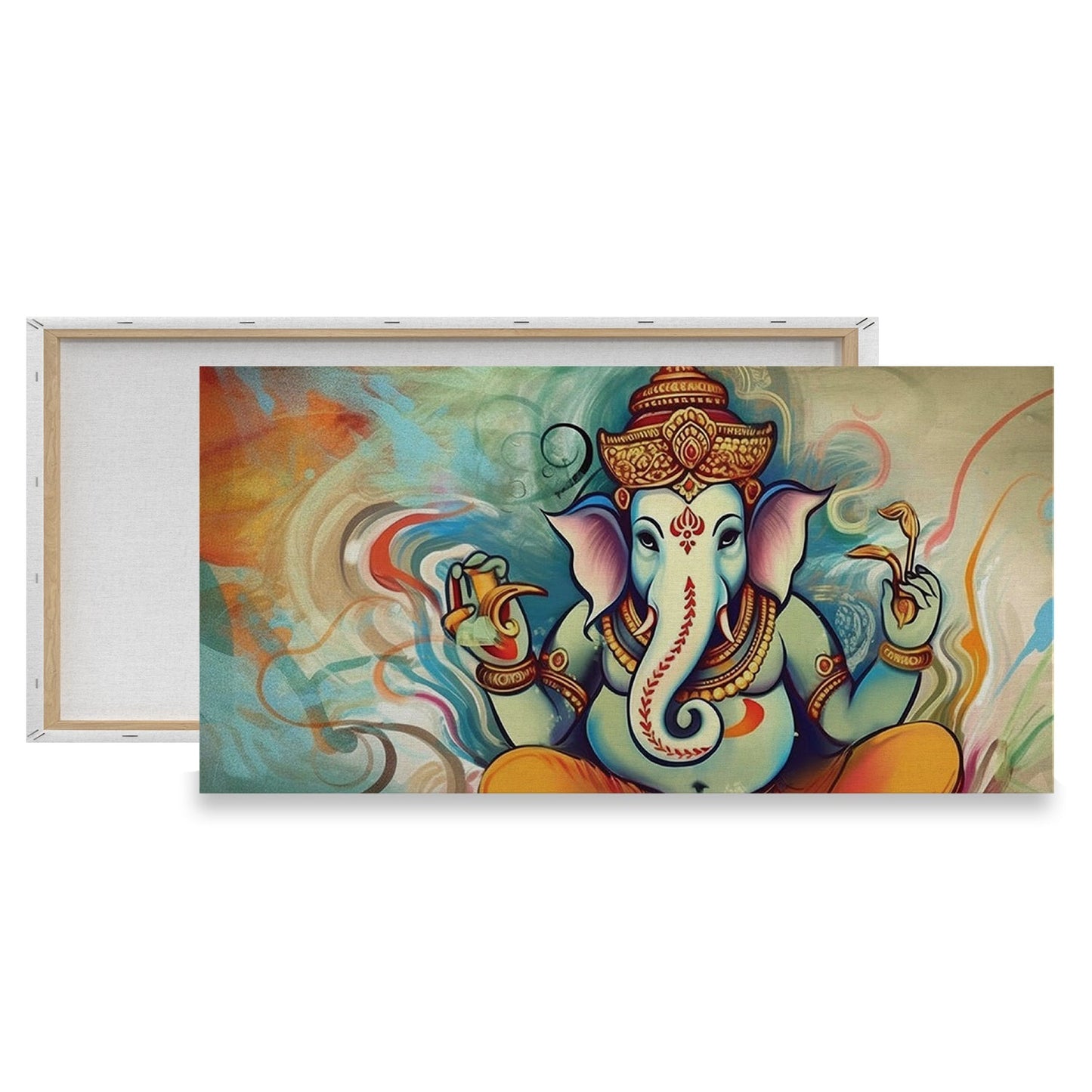 Vibrant Representation of Lord Ganesha Amidst Colorful Swirling Patterns