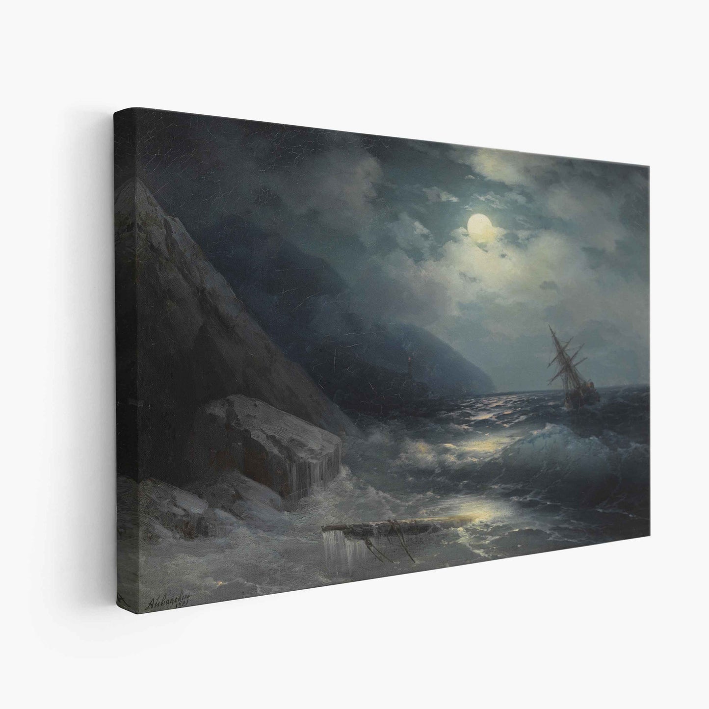 Aivazovsky – Moonlit landscape with a ship, 1881