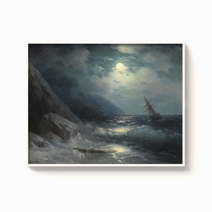 Aivazovsky – Moonlit landscape with a ship, 1881