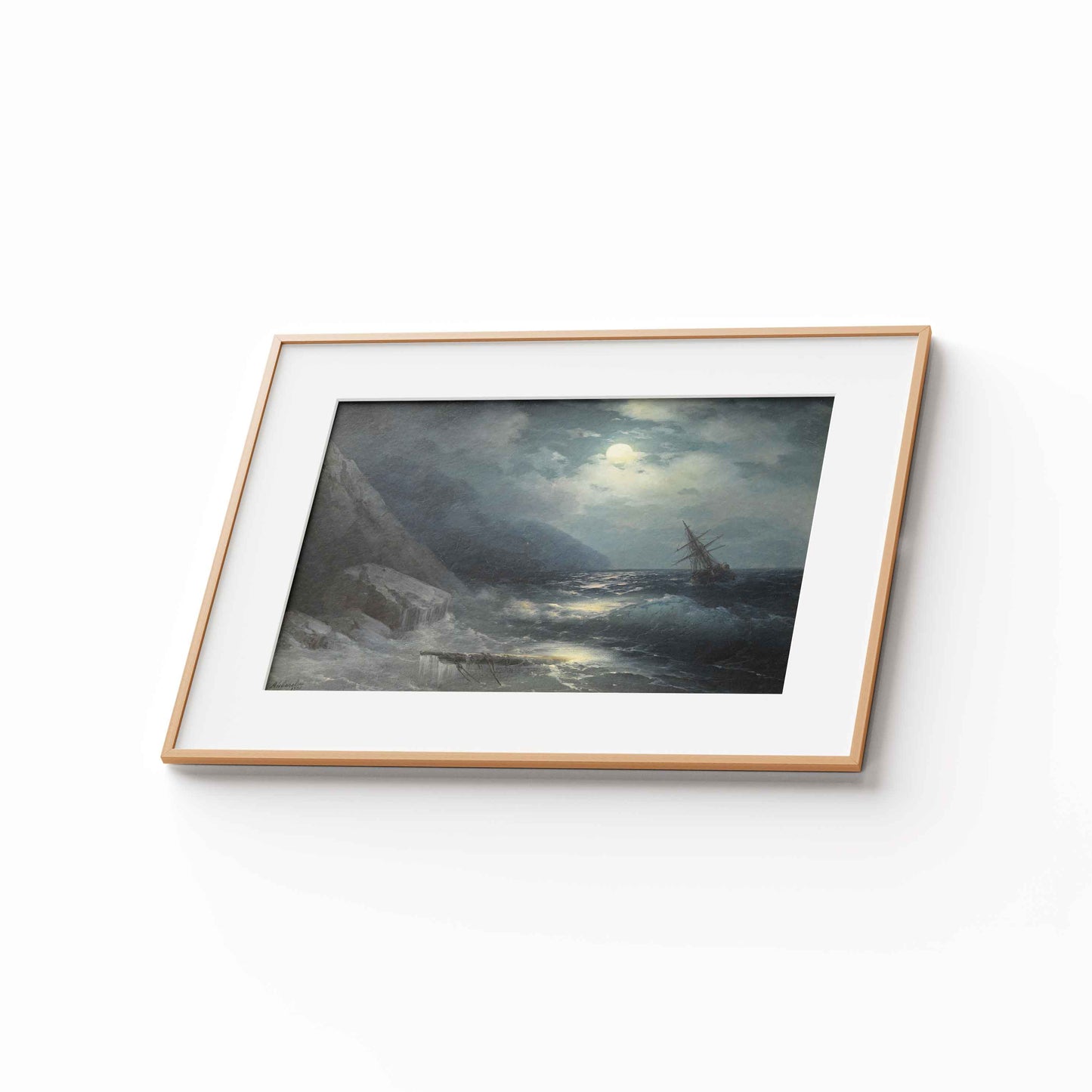 Aivazovsky – Moonlit landscape with a ship, 1881