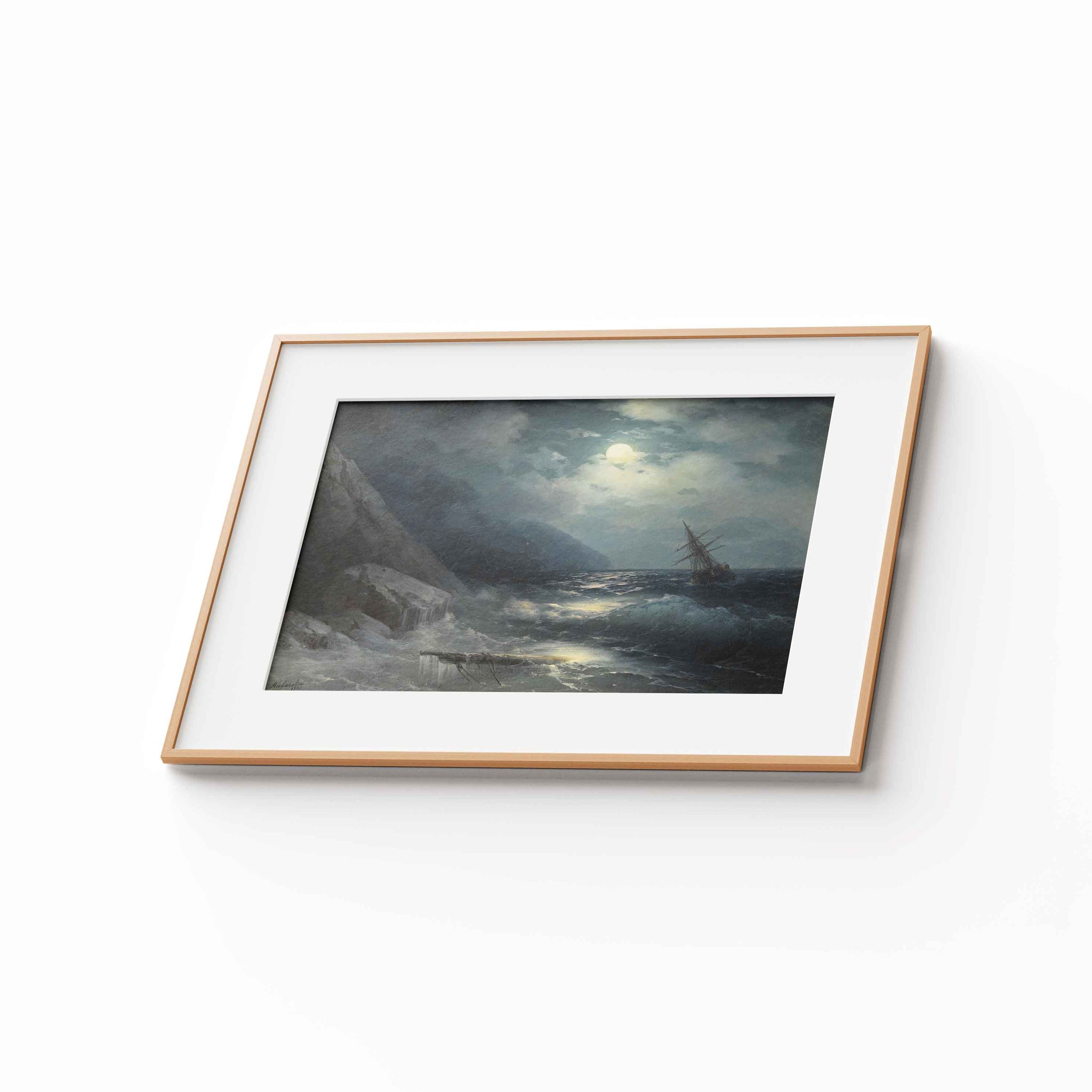 Aivazovsky – Moonlit landscape with a ship, 1881