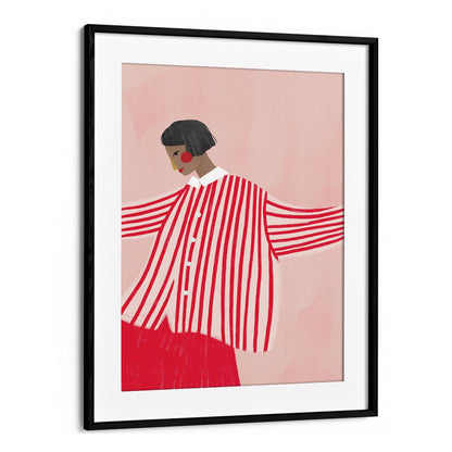 Elegant artwork titled THE WOMAN IN STRIPES, PORTRAITS showcases feminine strength through Bea Muller's captivating illustration.