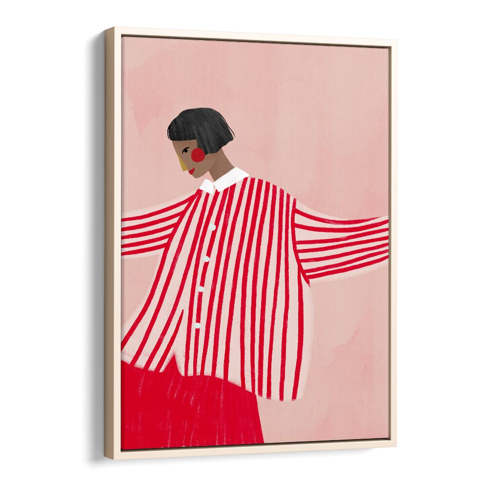 Captivating artwork "THE WOMAN IN STRIPES, PORTRAITS" by Bea Muller showcases feminine strength in vibrant stripes.