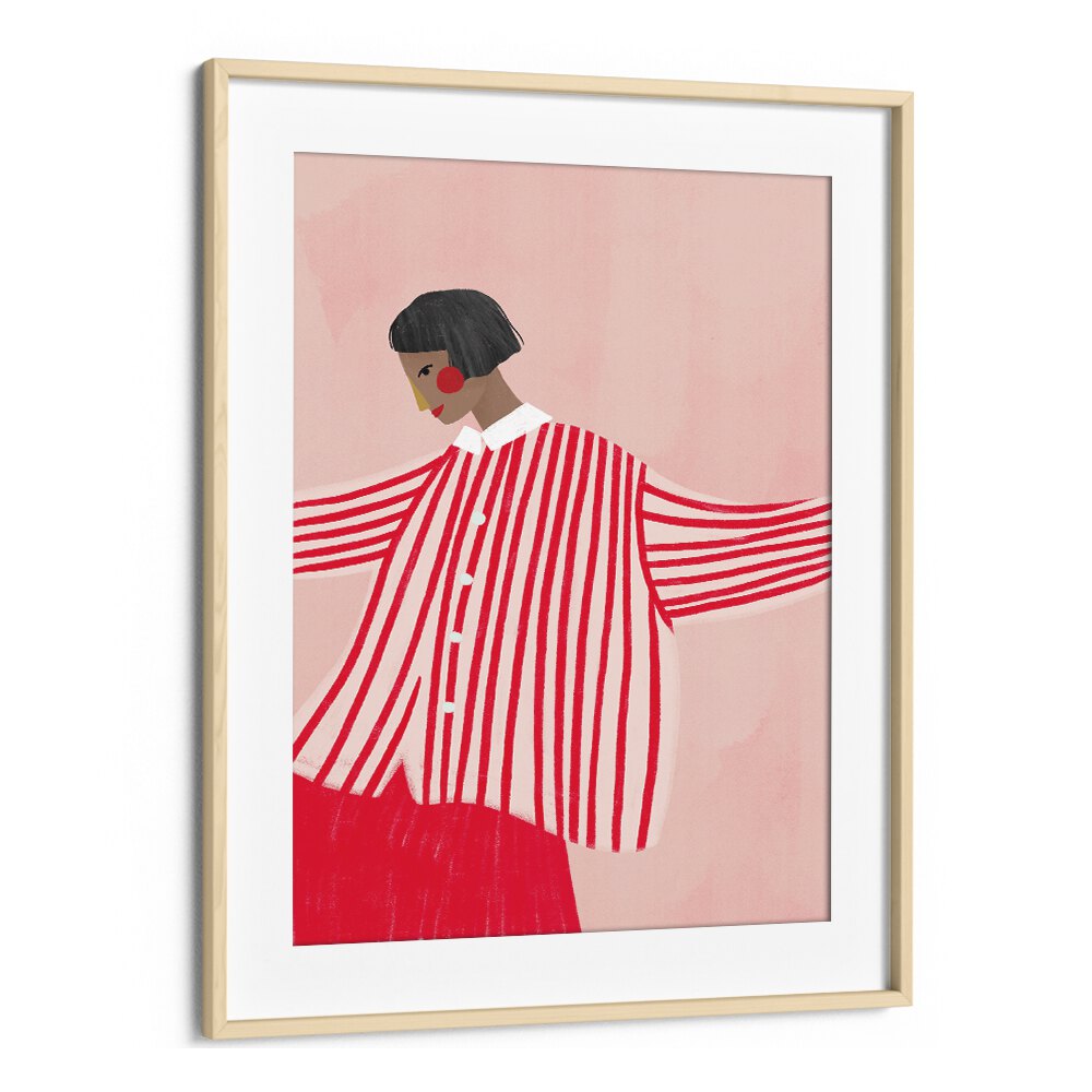 Bea Muller's THE WOMAN IN STRIPES, PORTRAITS features a vibrant illustration of feminine strength in red stripes.
