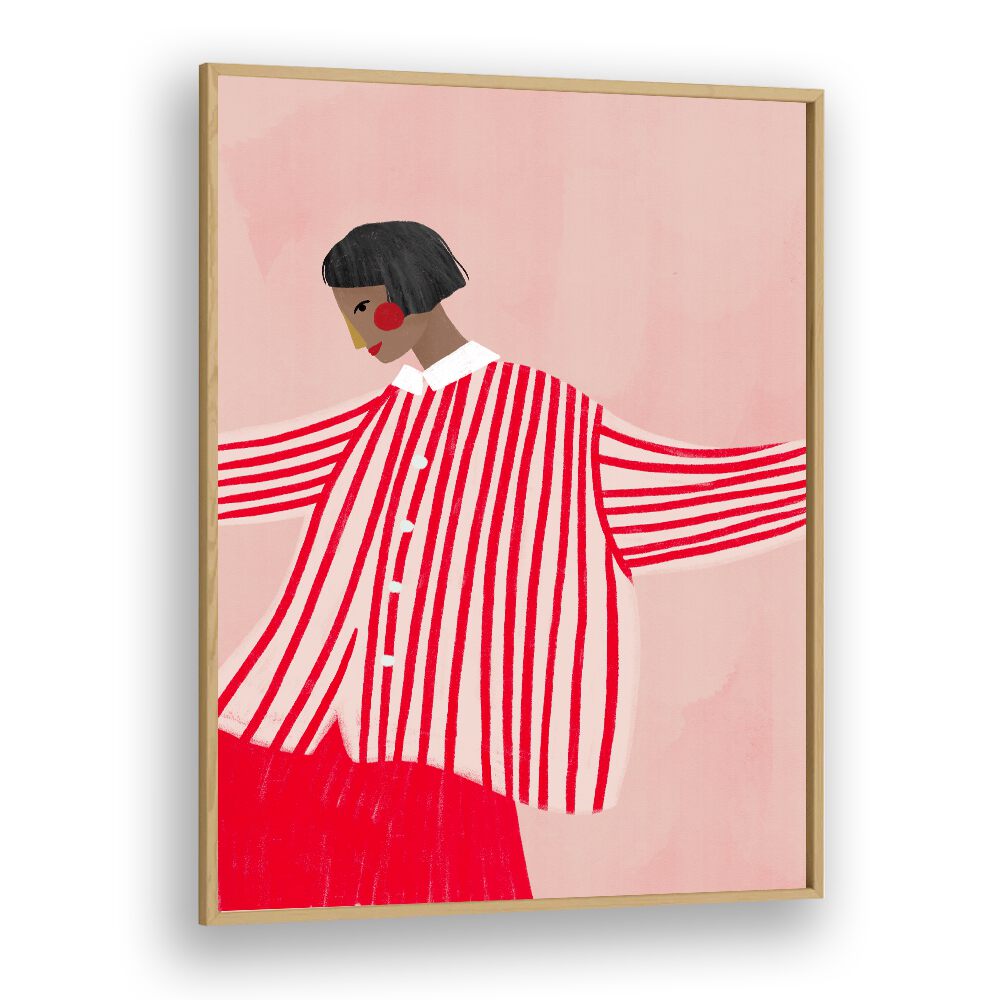 Captivating illustration, THE WOMAN IN STRIPES, PORTRAITS by Bea Muller, showcases modern feminine strength in vibrant colors.