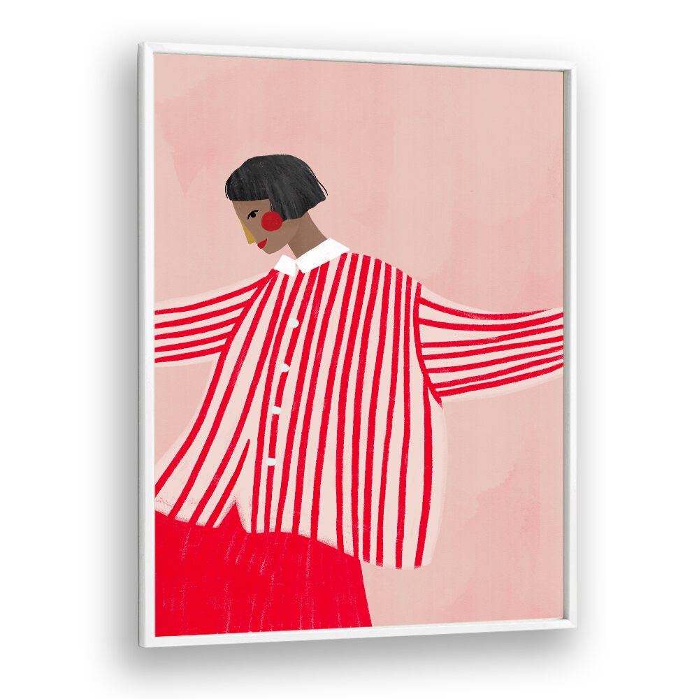 Captivating illustration, THE WOMAN IN STRIPES, PORTRAITS by Bea Muller, celebrates modern feminine strength.
