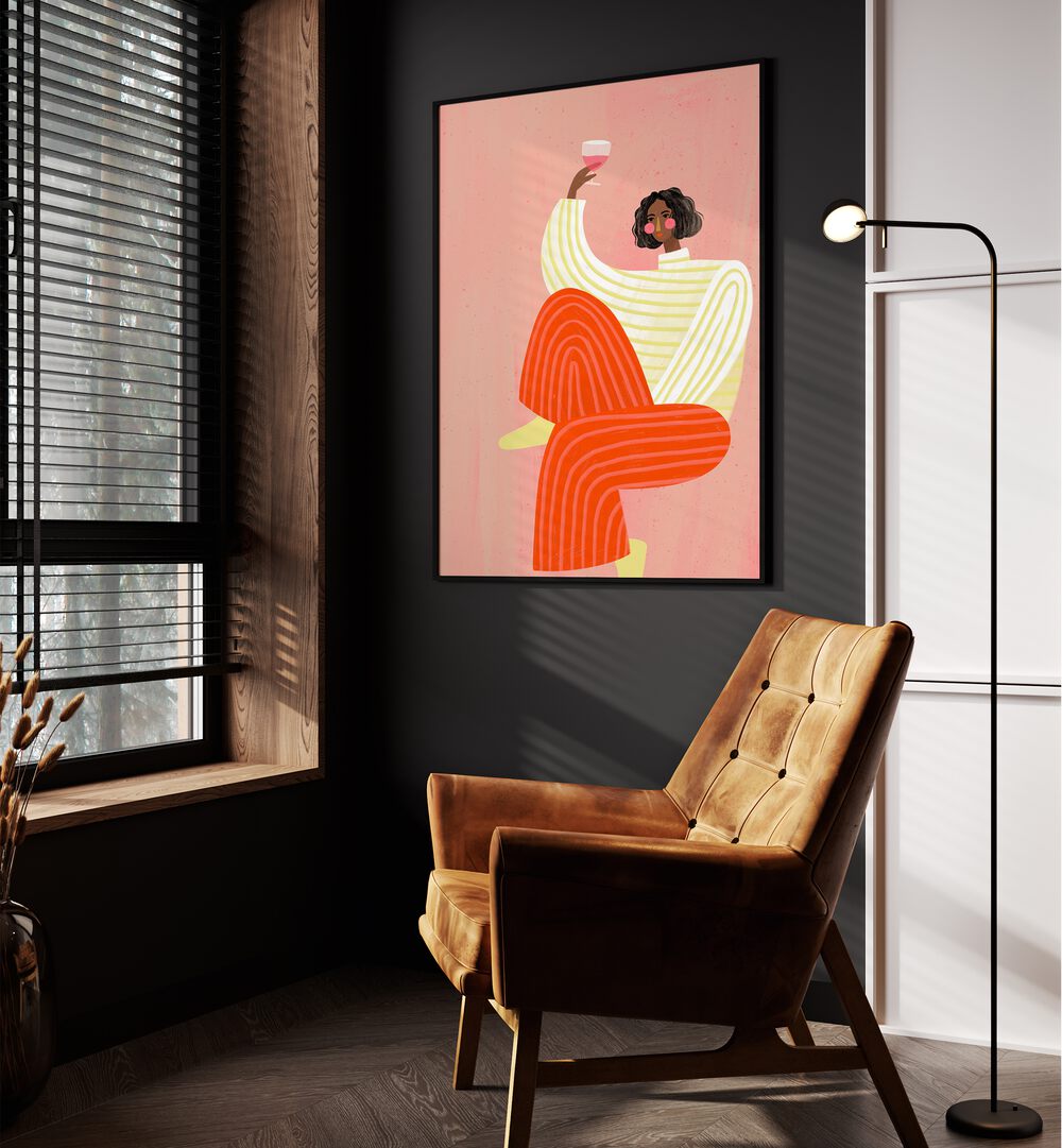 WOMAN WITH  WINE , PORTRAITS & FIGURATIVE ILLUSTRATIONS