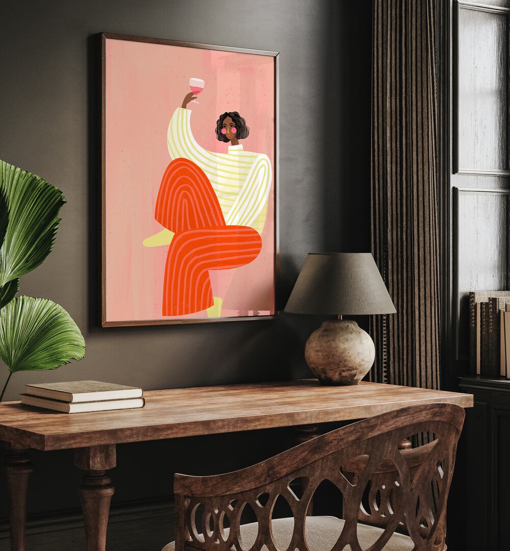 WOMAN WITH  WINE , PORTRAITS & FIGURATIVE ILLUSTRATIONS