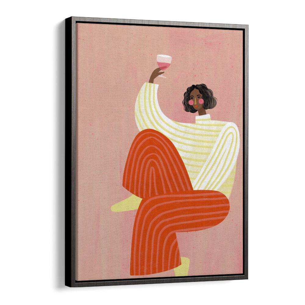 Elegant WOMAN WITH WINE, PORTRAITS artwork by Bea Muller, showcasing sophistication and artistry in vibrant colors.