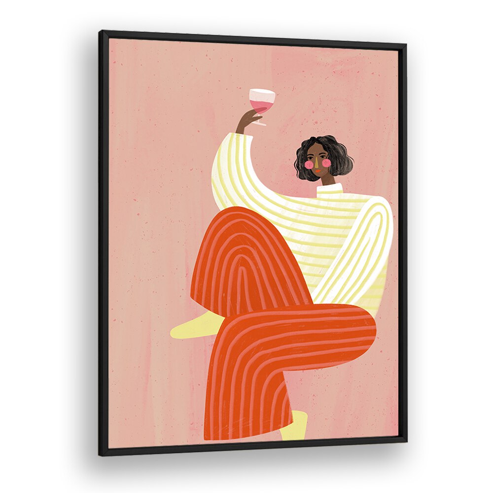 Stylish woman with wine, embodying elegance in Bea Muller's "WOMAN WITH WINE, PORTRAITS" illustration.