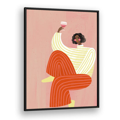 Stylish woman with wine, embodying elegance in Bea Muller's "WOMAN WITH WINE, PORTRAITS" illustration.