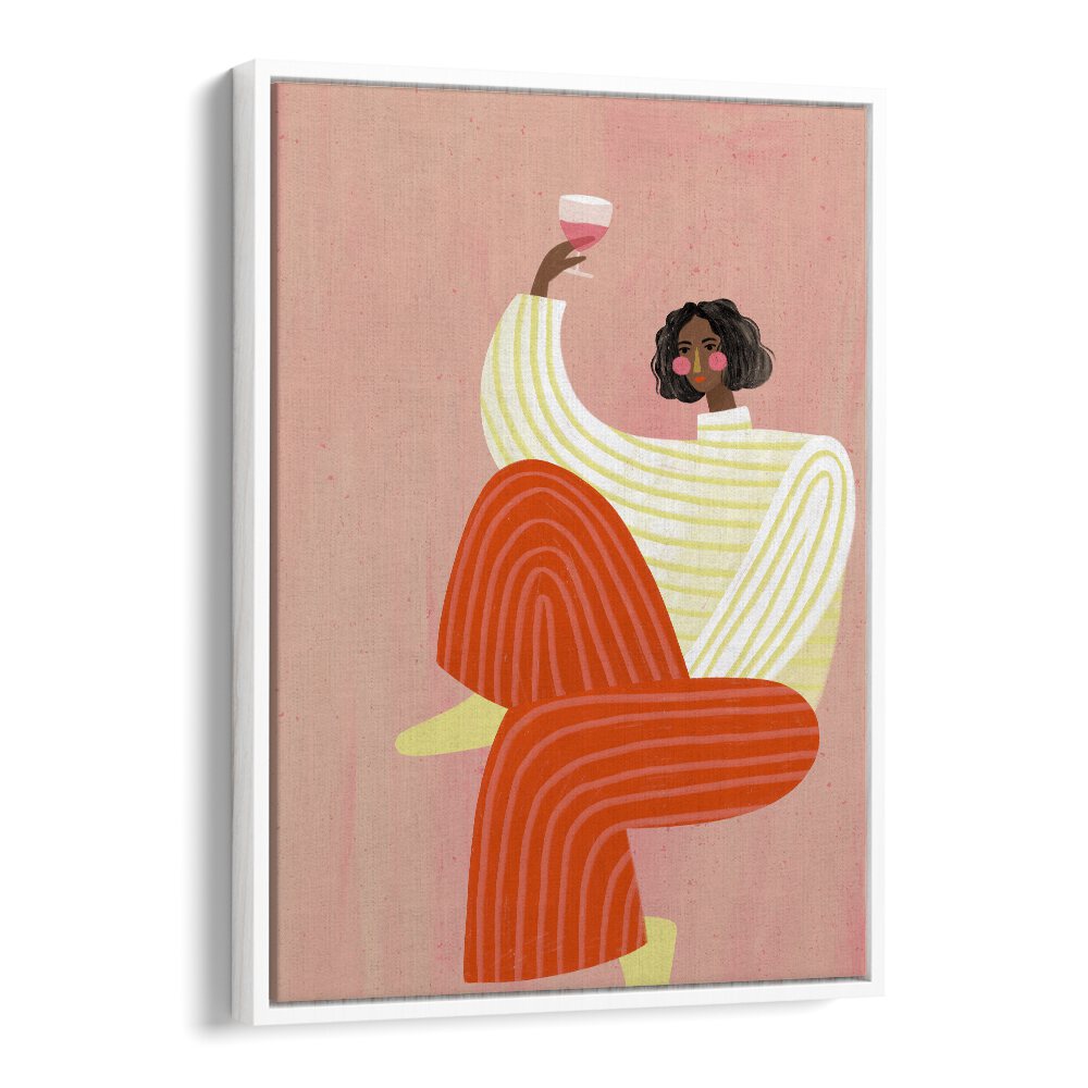 Elegant illustration of a WOMAN WITH WINE, PORTRAITS by Bea Muller, showcasing sophistication and artistry in decor.