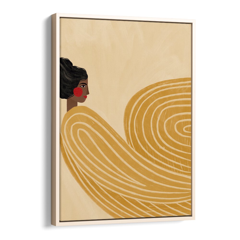 Captivating WOMAN WITH YELLOW STRIPES, PORTRAITS artwork by Bea Muller, showcasing vibrant femininity and expression.