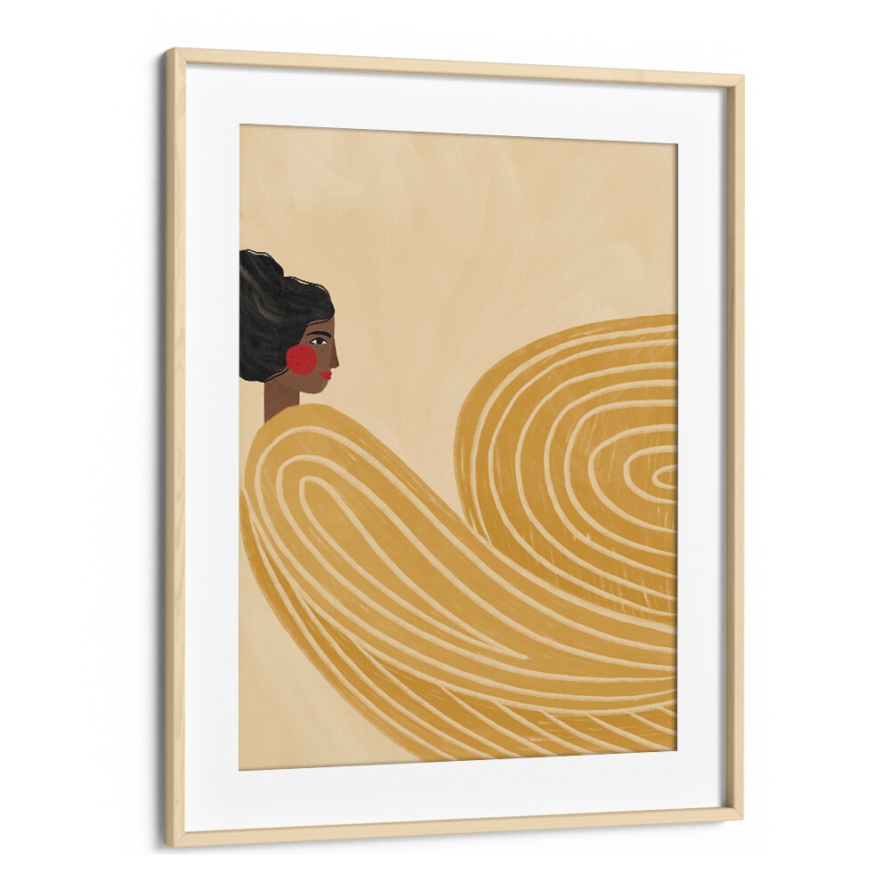 Vibrant portrait of a woman with yellow stripes, showcasing Bea Muller's artistry in feminine expression.