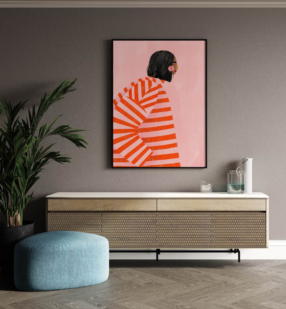 WOMAN WITH ORANGE STRIPES , PORTRAITS & FIGURATIVE ILLUSTRATIONS