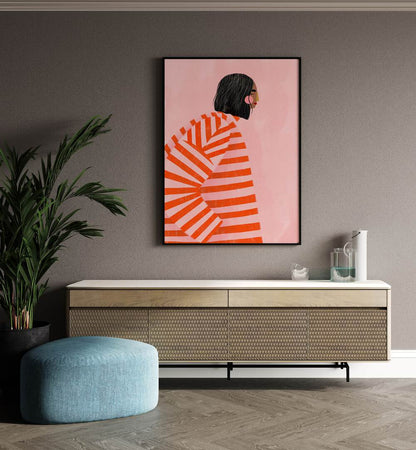 WOMAN WITH ORANGE STRIPES , PORTRAITS & FIGURATIVE ILLUSTRATIONS