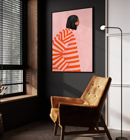WOMAN WITH ORANGE STRIPES , PORTRAITS & FIGURATIVE ILLUSTRATIONS