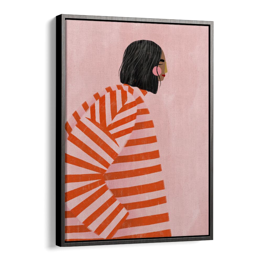 Stunning WOMAN WITH ORANGE STRIPES, PORTRAITS by Bea Muller, showcasing modern femininity in vibrant illustration.