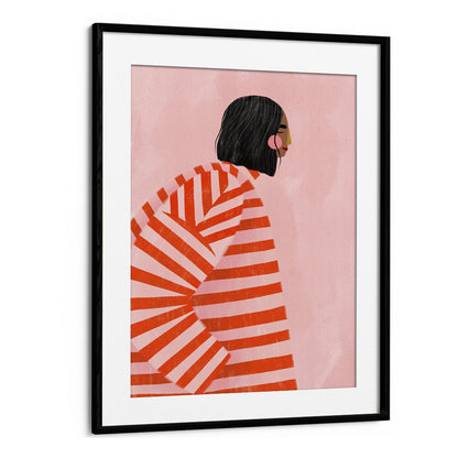 WOMAN WITH ORANGE STRIPES, PORTRAITS by Bea Muller showcases modern femininity in a vibrant illustration.