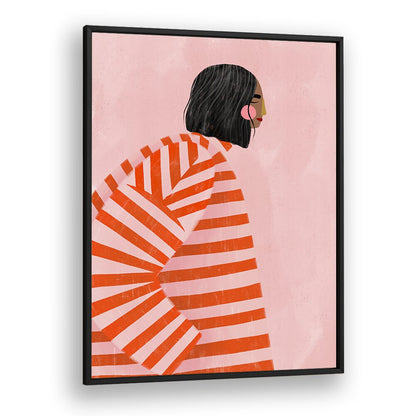 Stylish WOMAN WITH ORANGE STRIPES, PORTRAITS artwork by Bea Muller captures modern femininity in vibrant illustration.