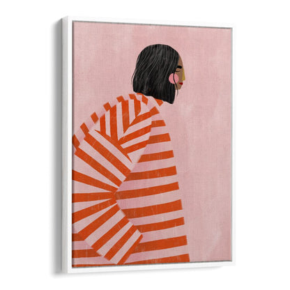 Stunning artwork featuring a WOMAN WITH ORANGE STRIPES, PORTRAITS by Bea Muller, capturing modern femininity beautifully.