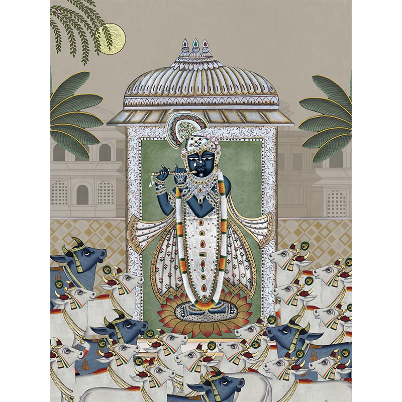 Shrinathji & Cows 2 - Beige
