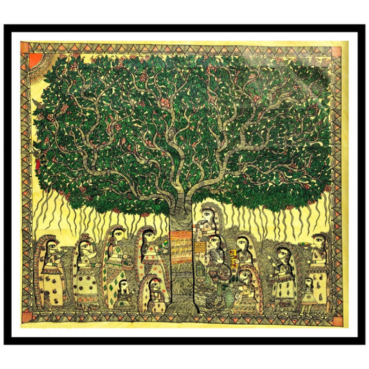 Beautiful Tree of Life  Madhubani Painting, Framed Art