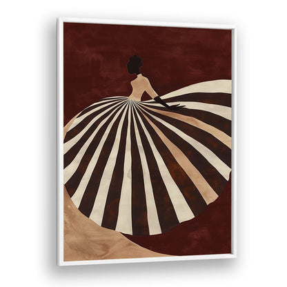 Elegant UMBRELLA, PORTRAITS artwork featuring a woman in a striking striped gown, perfect for chic decor.