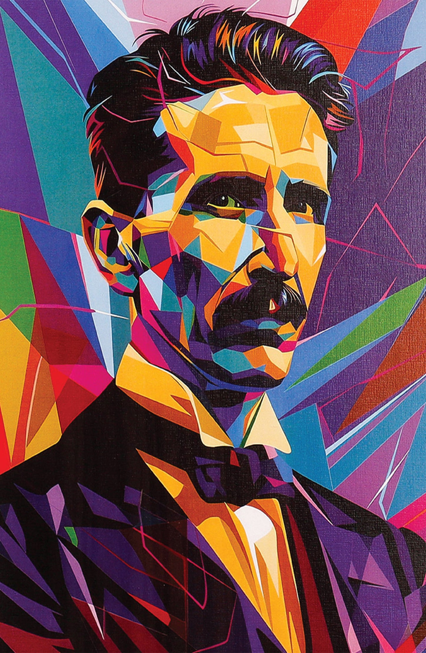 Geometric Portrait of Sir Nikola Tesla in Vivid Colors Wall Poster