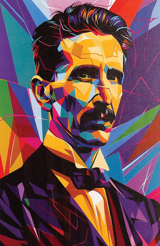Geometric Portrait of Sir Nikola Tesla in Vivid Colors Wall Poster