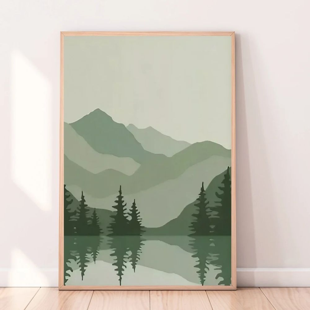 Mountains River Sun Wall Frame