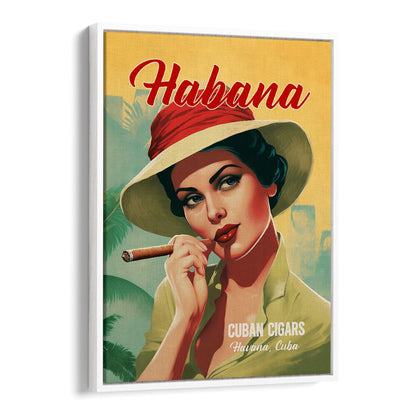 Vintage Habana artwork showcasing the allure of HABANA - CUBAN CIGARS, BAR & CAFE, reflecting Cuban heritage.