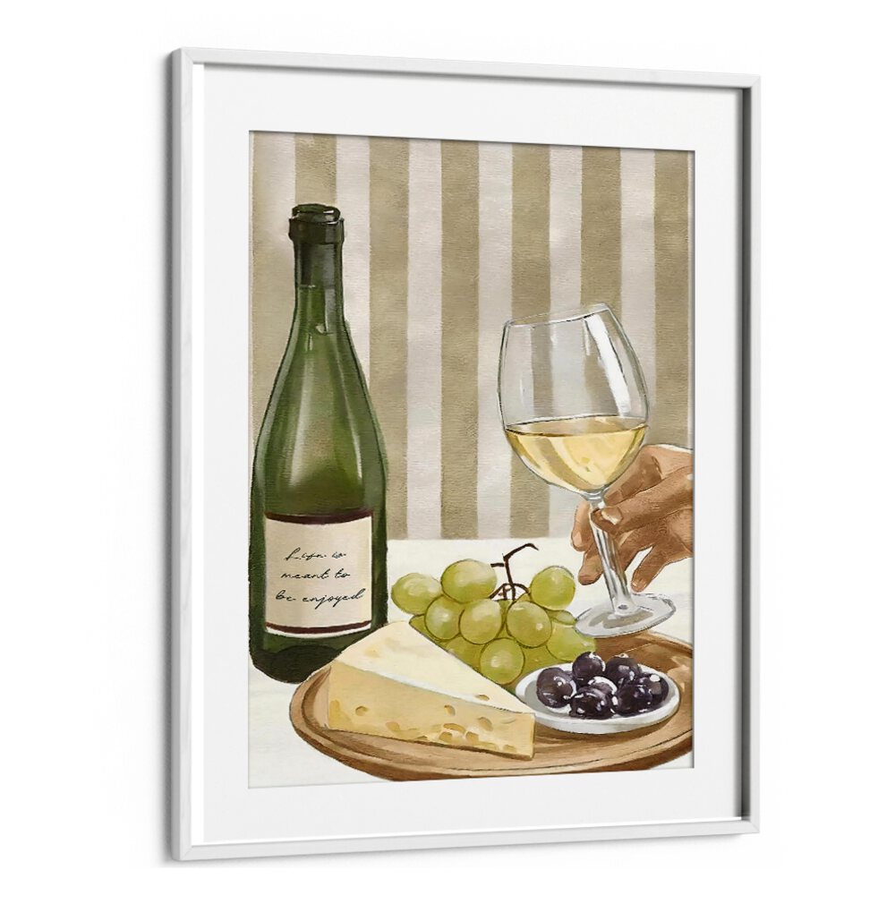 Stylish LIFE IS MEANT TO BE ENJOYED, KITCHEN POSTERS featuring wine, cheese, and grapes for a joyful kitchen atmosphere.