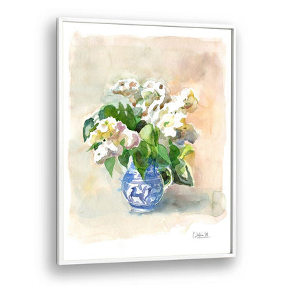 Elegant WHITE LILACS IN A VASE, a stunning floral flower painting that enhances any living space beautifully.