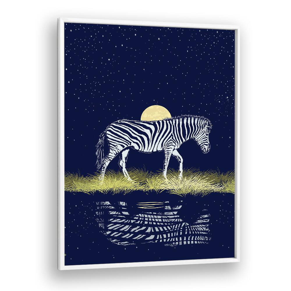 Enchanting MOONRISING OVER ZEBRA, ANIMAL PAINTINGS showcases a zebra under a full moon's glow, perfect for wildlife lovers.