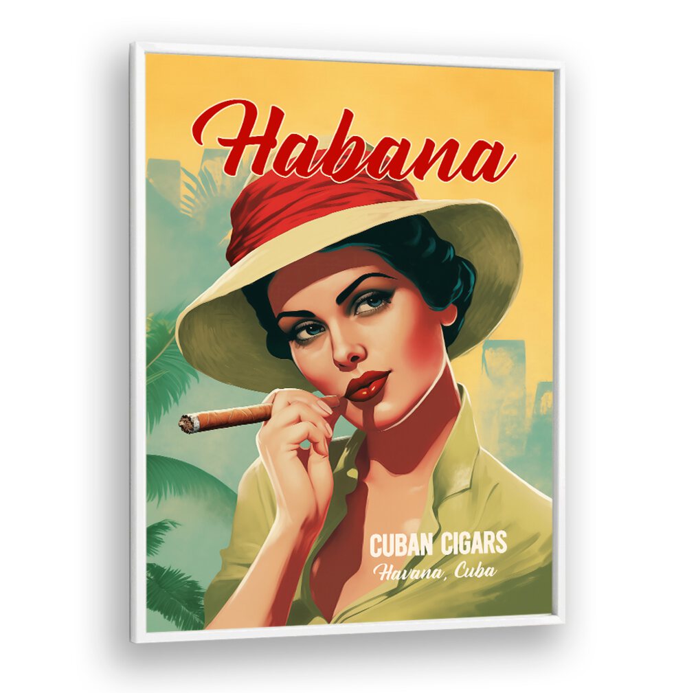 Vibrant artwork featuring HABANA - CUBAN CIGARS, BAR, capturing the essence of Cuba's rich cigar heritage.