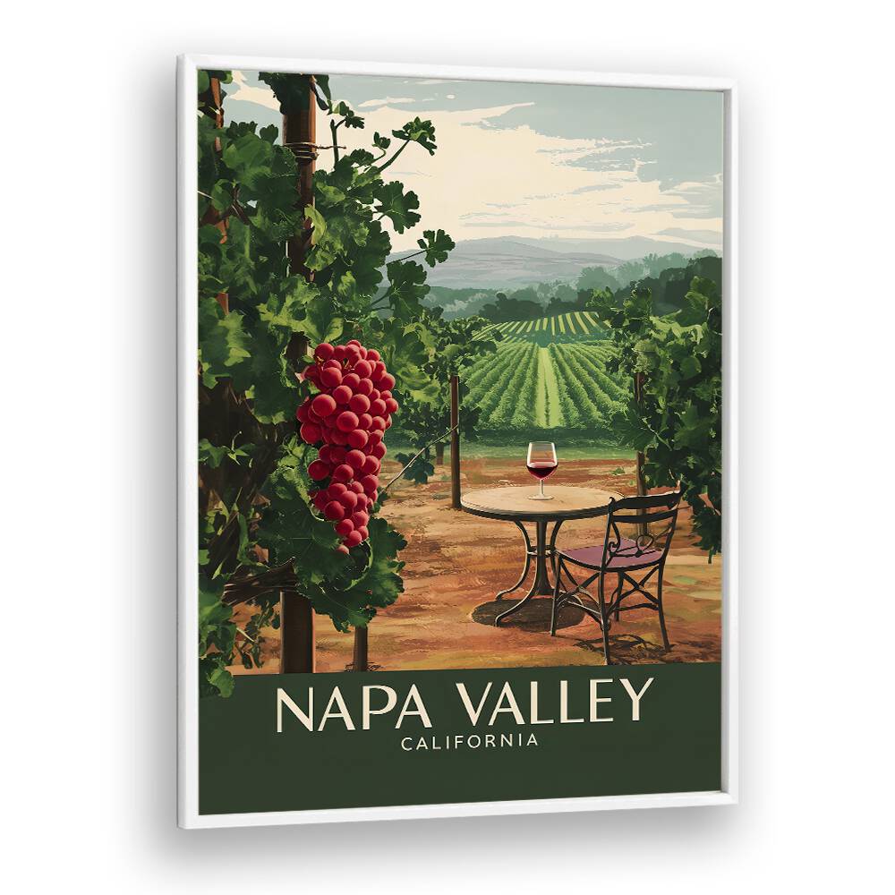 NAPA VALLEY - CALIFORNIA, BAR art print featuring vineyards and a charming cafe scene, perfect for home decor.
