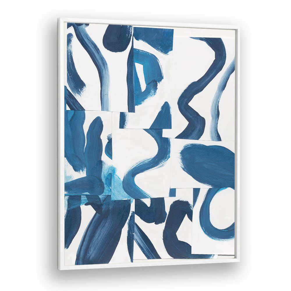 Vibrant abstract paintings from INDIGO SUMMER CAMP celebrate creativity with dynamic blue hues and playful forms.