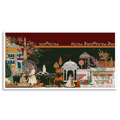 Exquisite Mughal Garden Scene Painting - Detailed Indian Art Print