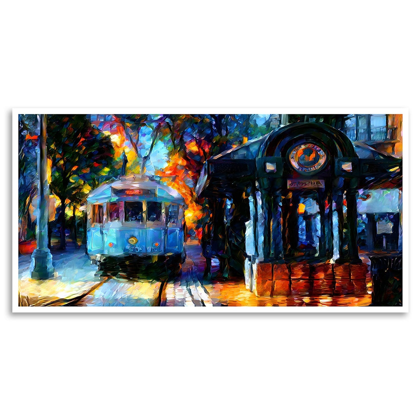 Tramway Twilight Cityscape Painting