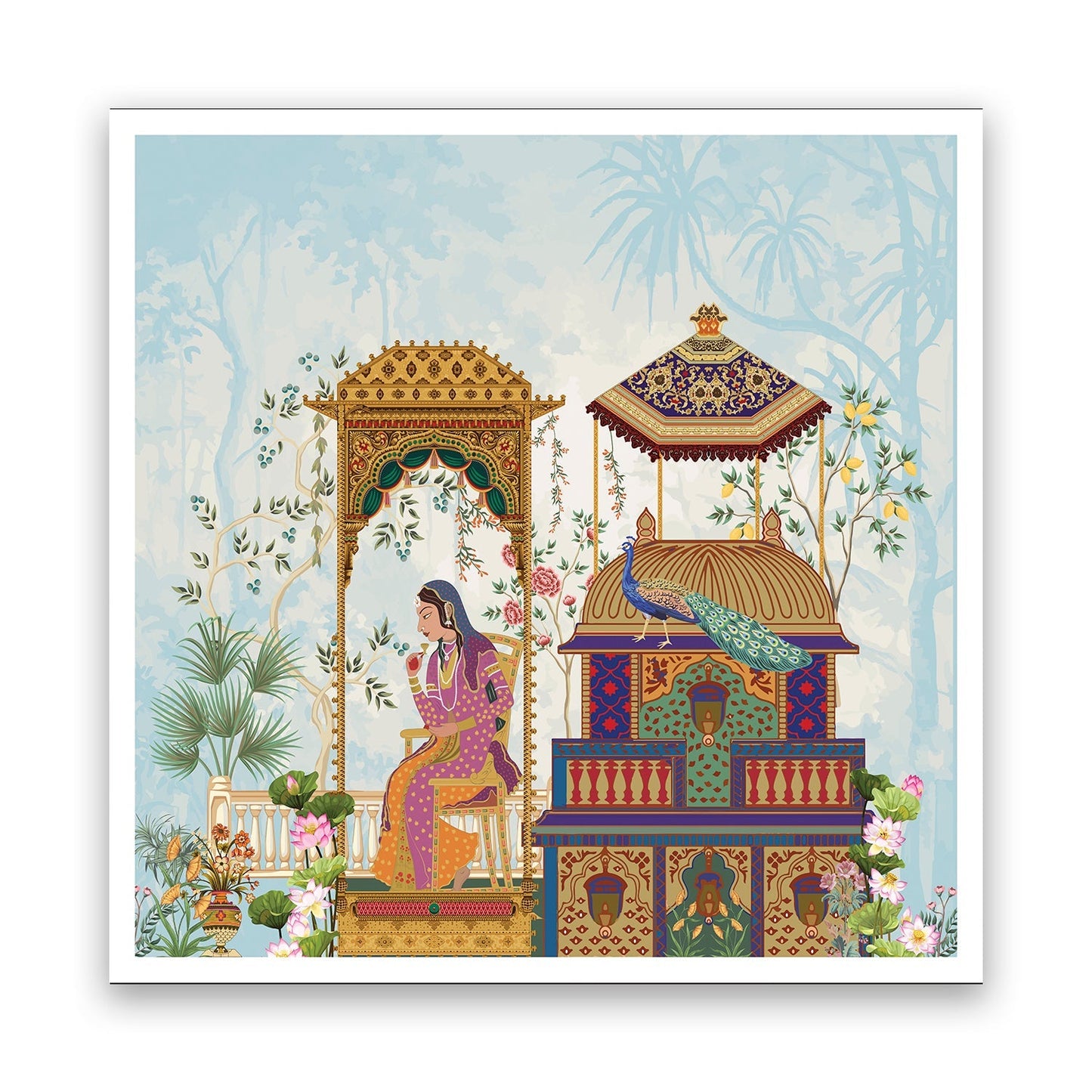 Noblewoman’s Moment of Reflection in an Ornate Pavilion