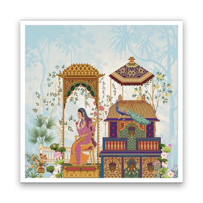 Noblewoman’s Moment of Reflection in an Ornate Pavilion