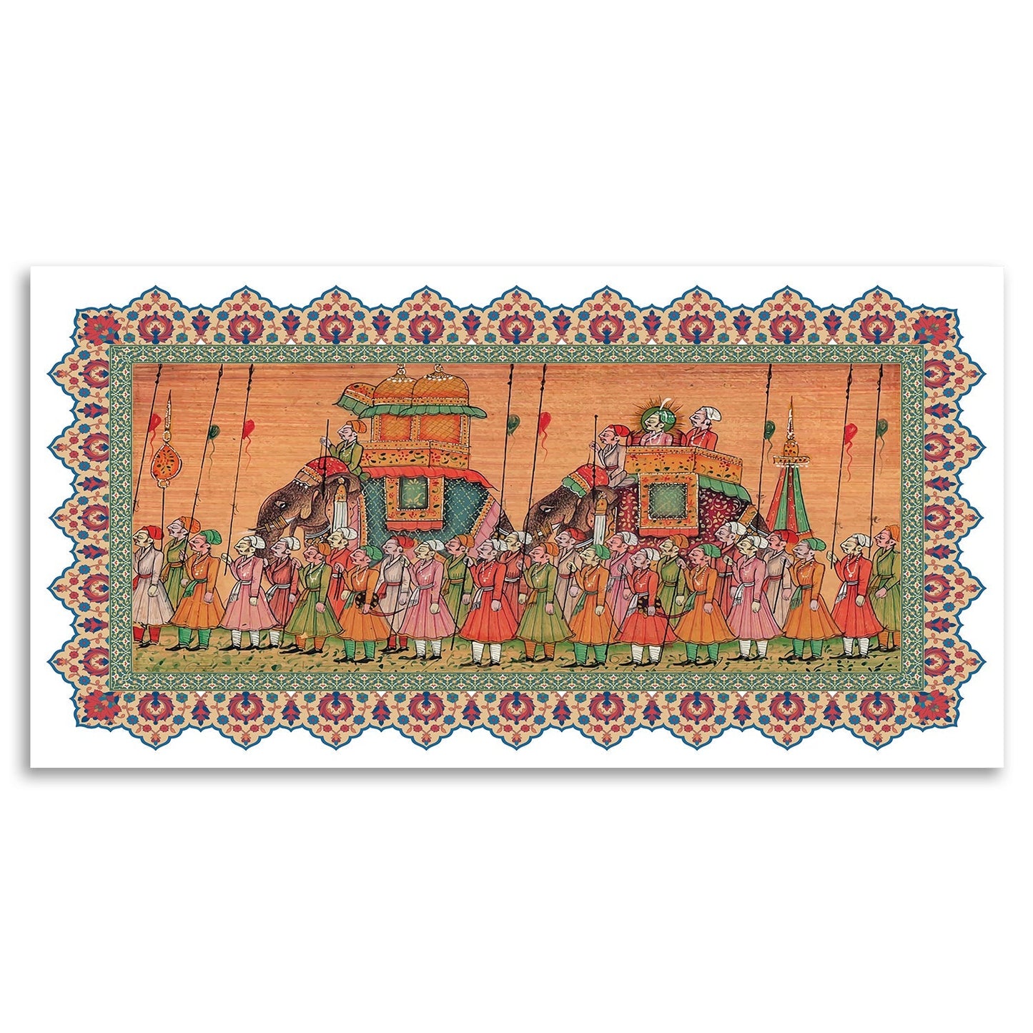 Traditional Indian Elephant Procession Painting - Intricate Mughal Art painting