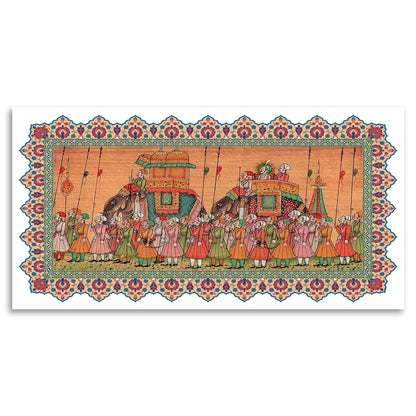 Traditional Indian Elephant Procession Painting - Intricate Mughal Art painting