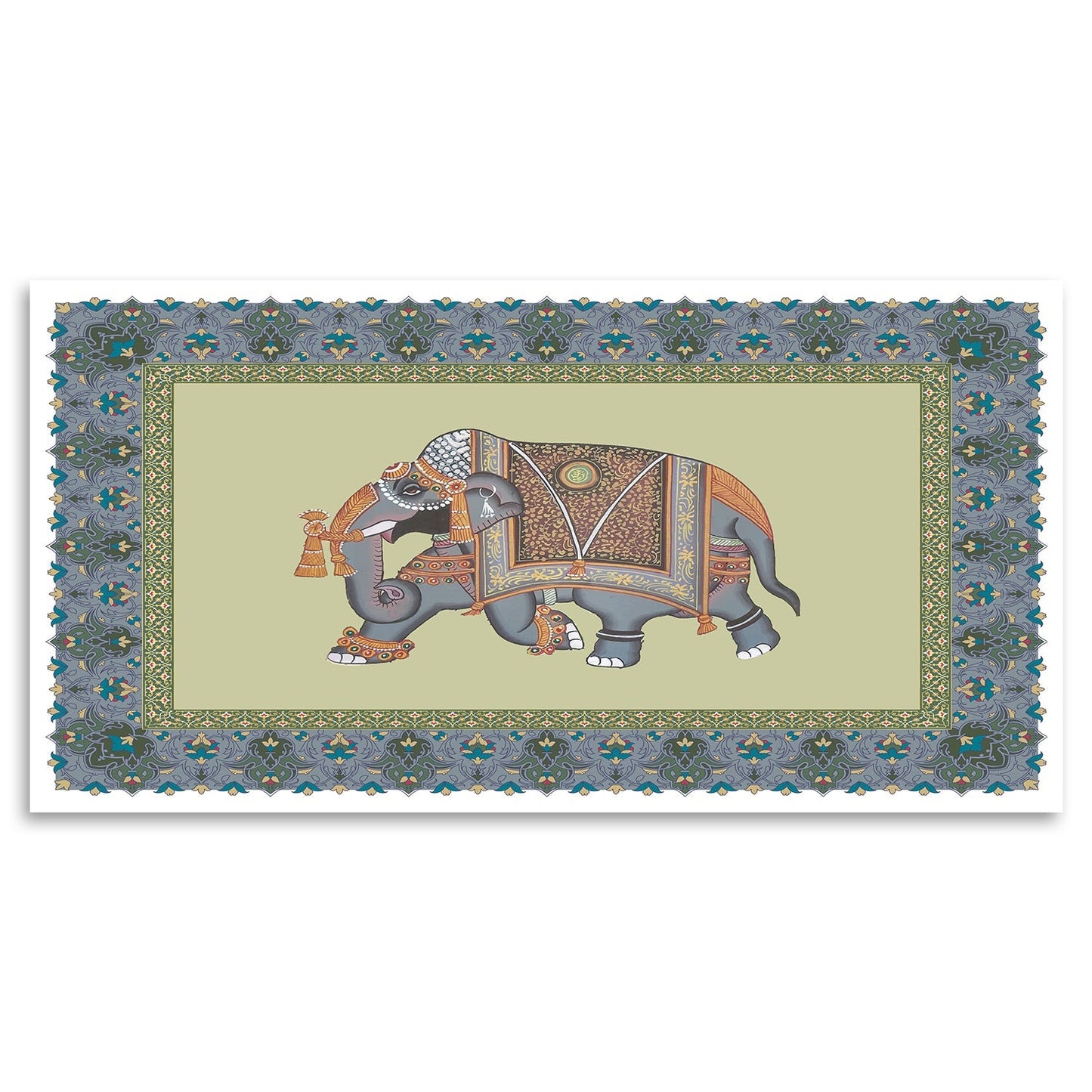 Traditional Indian Elephant elephant painting with Orated Border